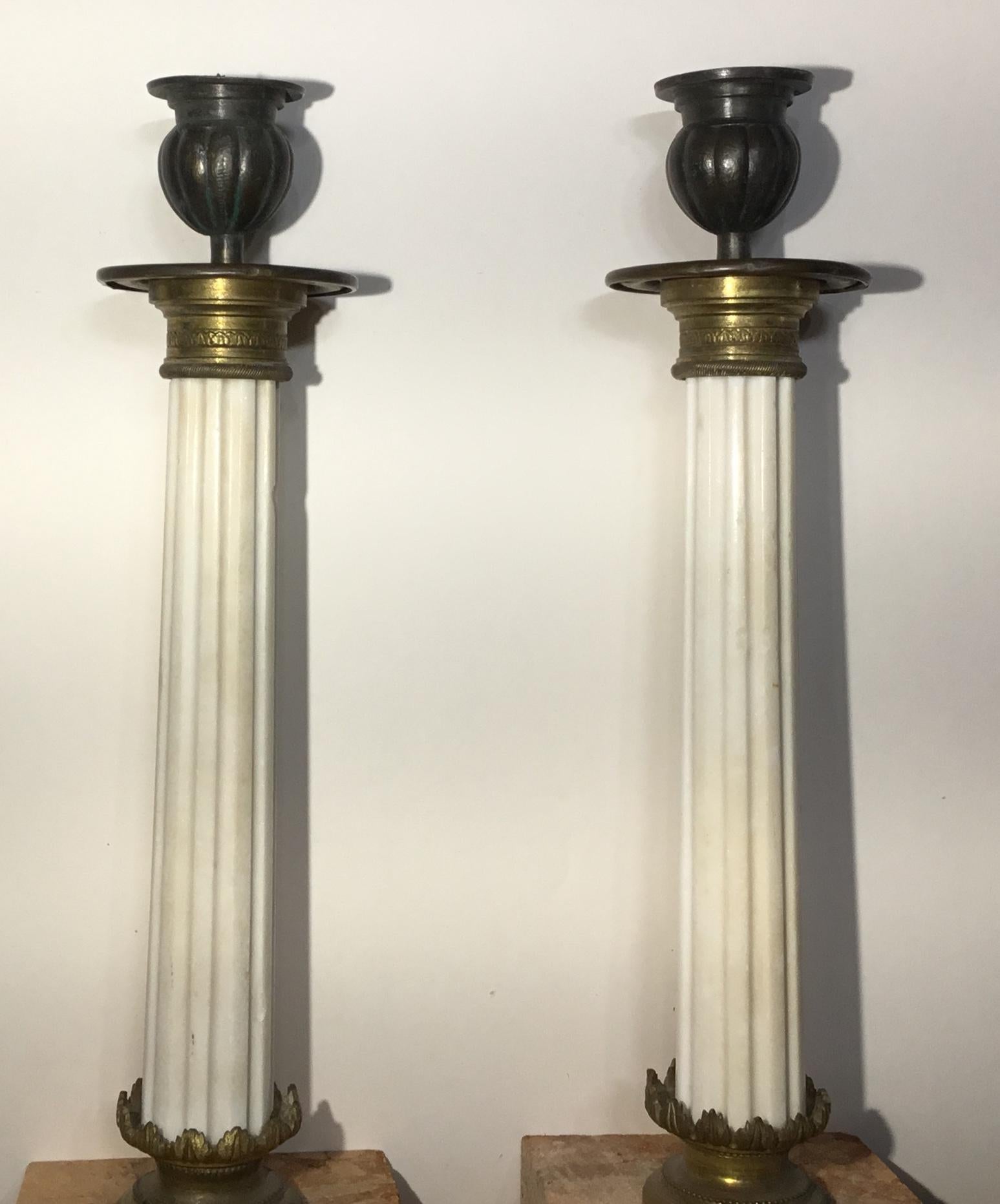 Pair of Italian Marbel and Bronze Candlestick 2