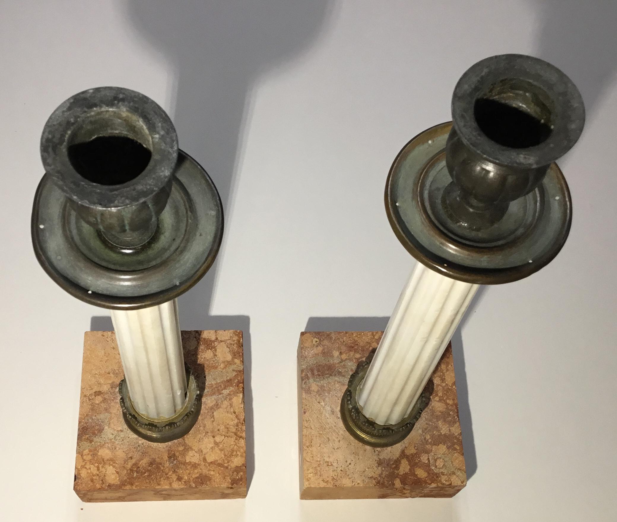 Pair of Italian Marbel and Bronze Candlestick 3