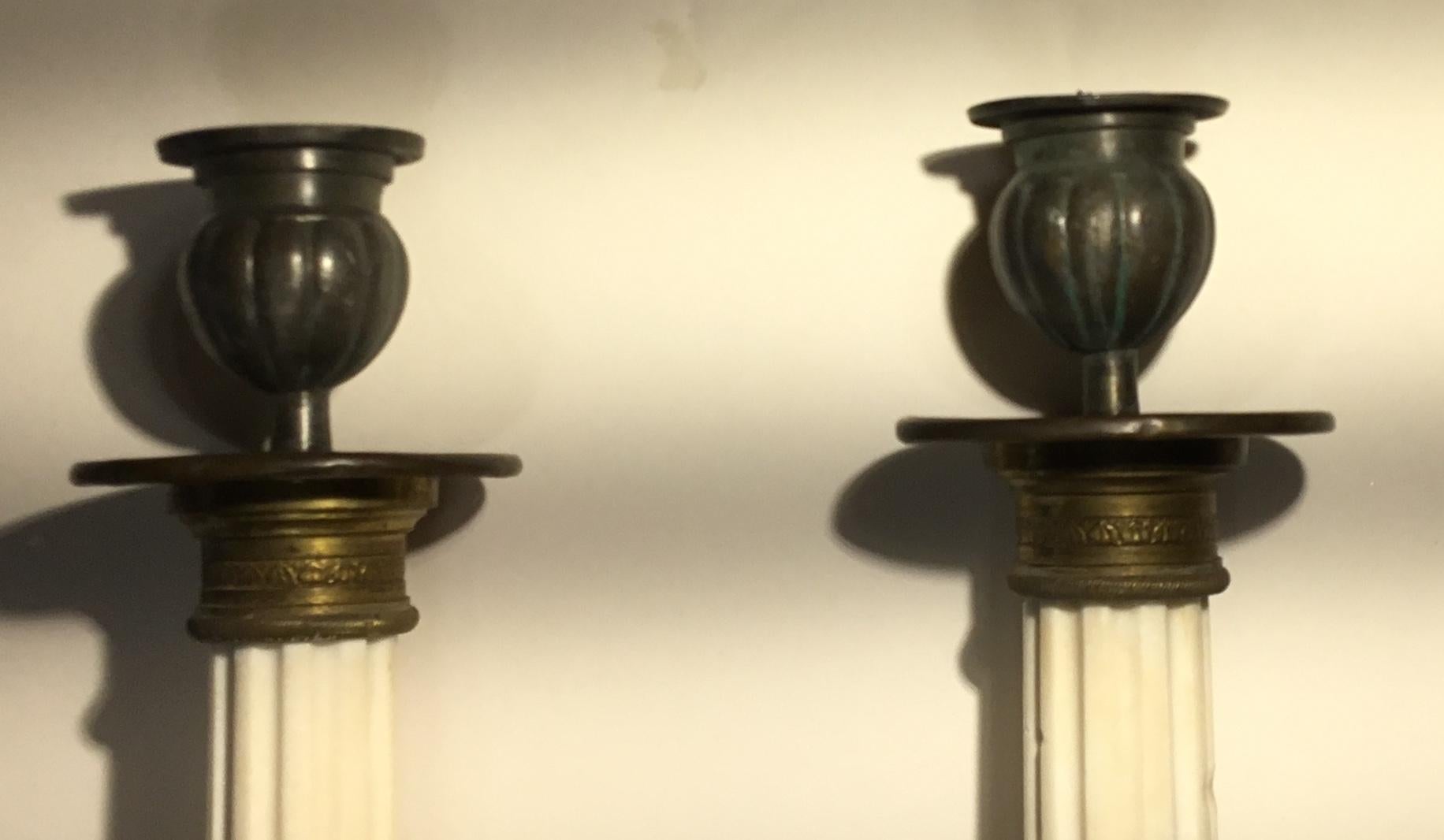 Pair of Italian Marbel and Bronze Candlestick 4