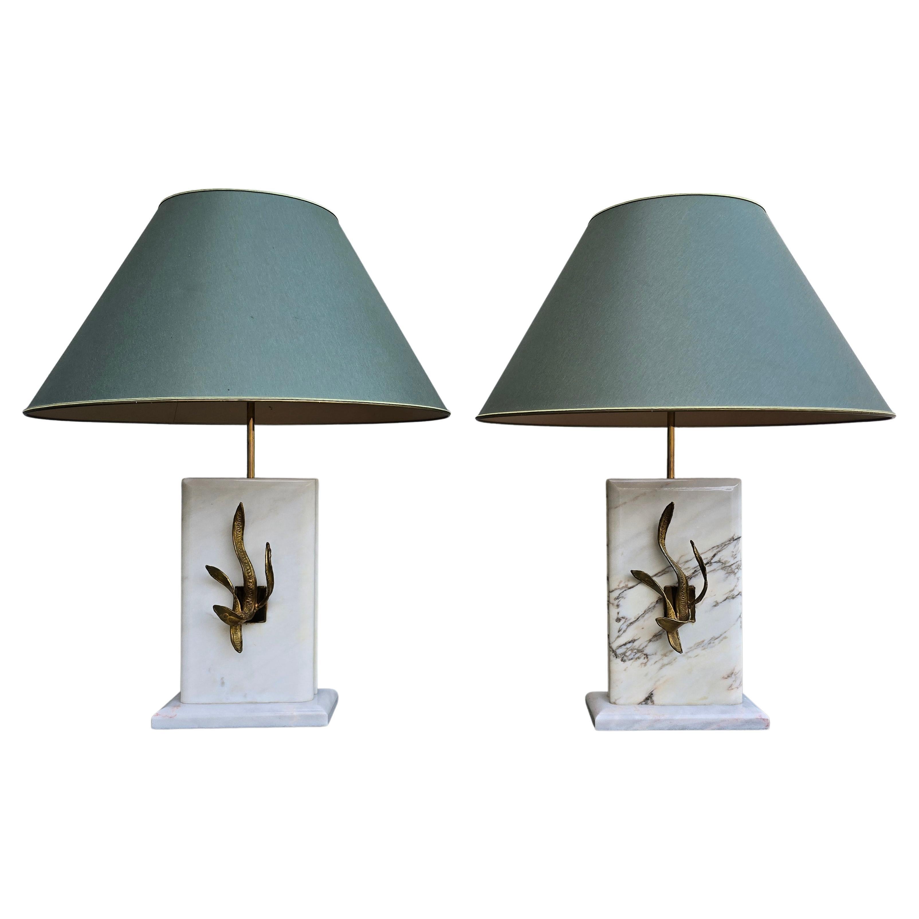 Pair of Italian Marble and Gilt Bronze Table Lamps, circa 1955–1975 For Sale