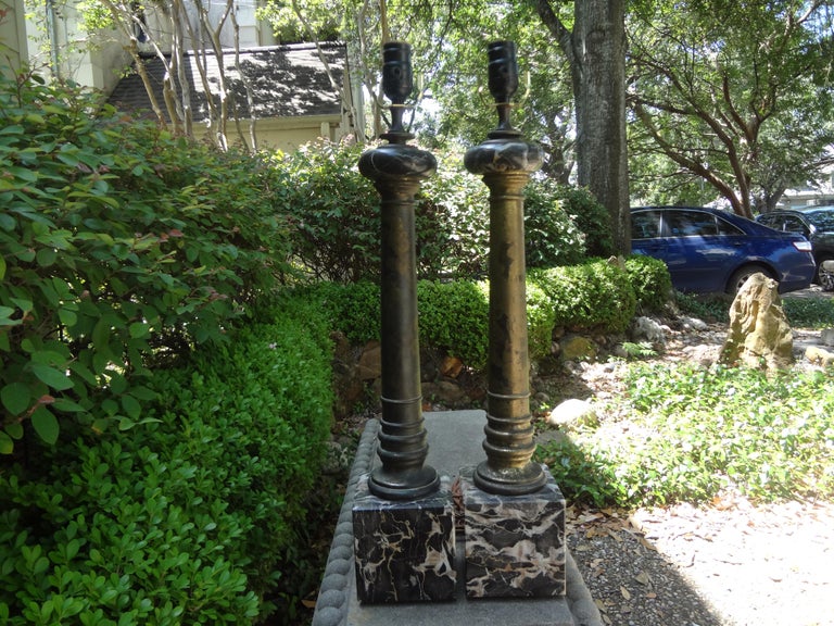 Pair of Italian Marble and Tole Column Lamps 5