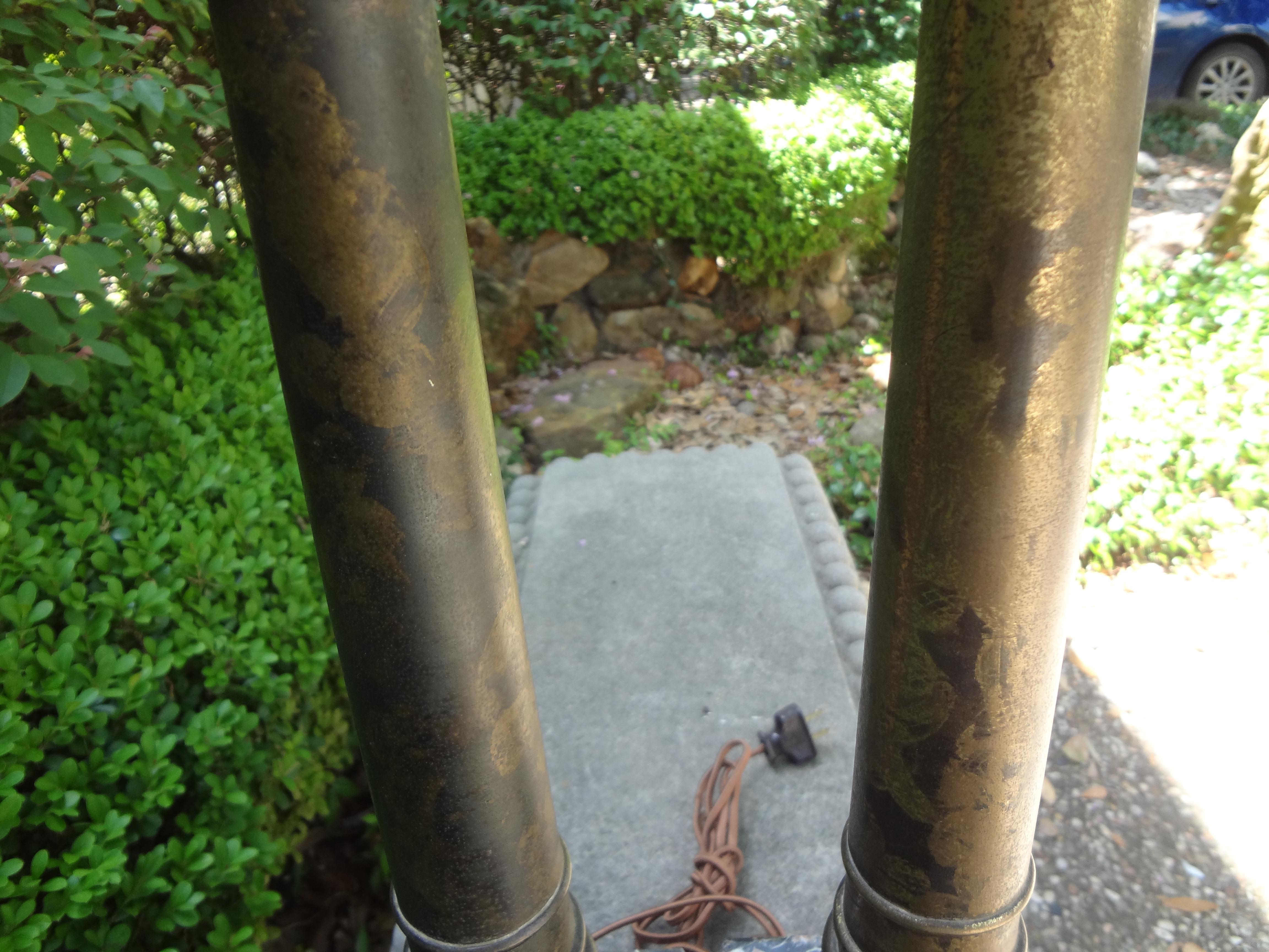 Mid-20th Century Pair of Italian Marble and Tole Column Lamps