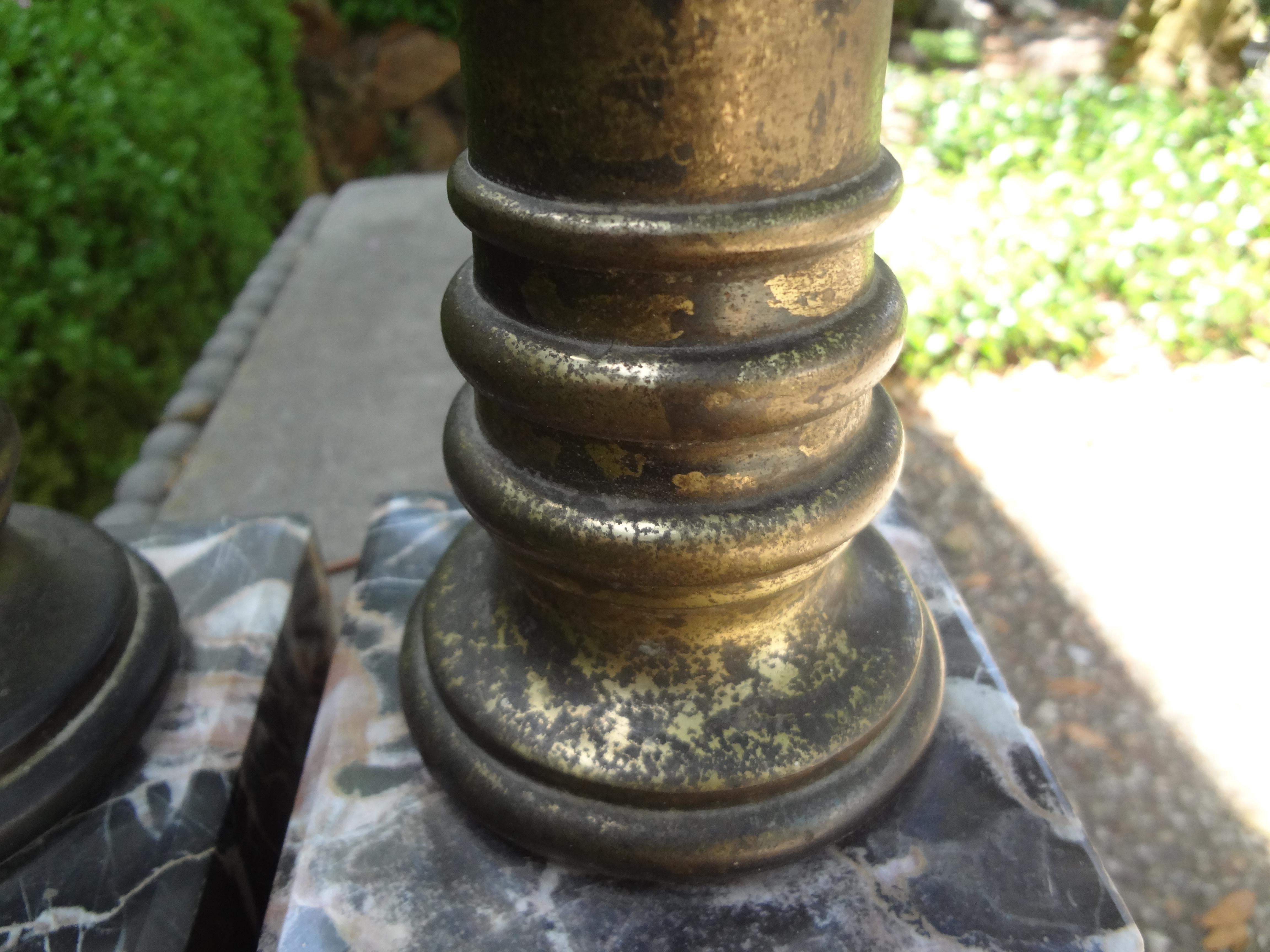 Pair of Italian Marble and Tole Column Lamps 1
