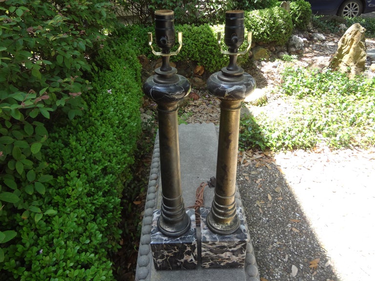 Pair of Italian Marble and Tole Column Lamps 2