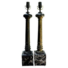 Pair of Italian Marble and Tole Column Lamps