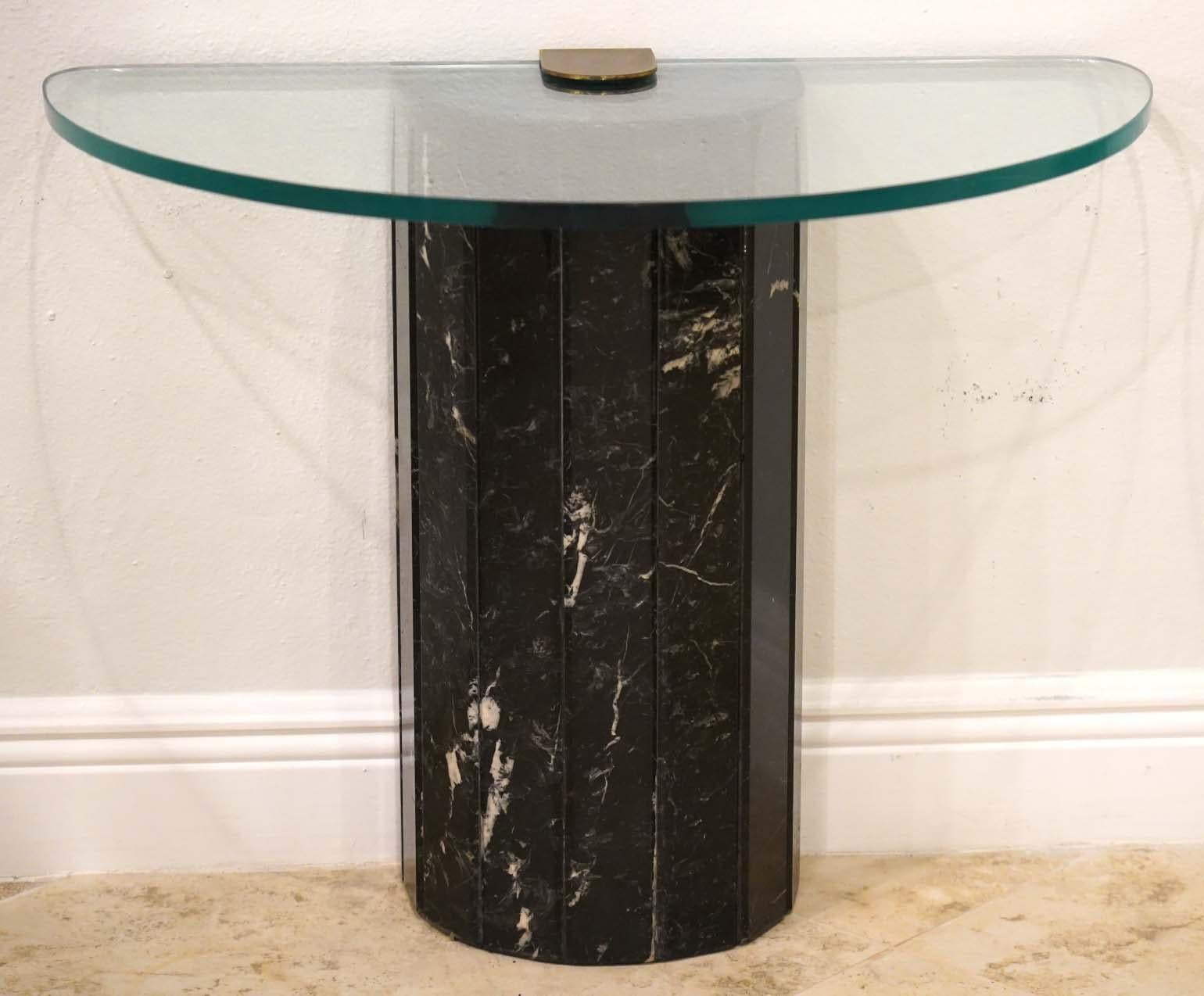 Pair of Italian Marble, Brass and Glass Tables Signed La Rosa In Good Condition In Ft. Lauderdale, FL