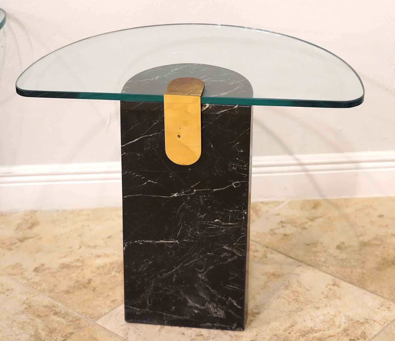 Pair of Italian Marble, Brass and Glass Tables Signed La Rosa 4