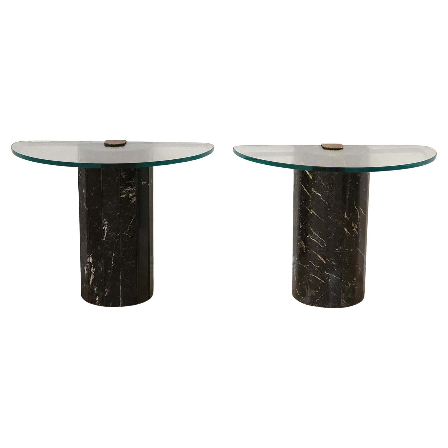 Pair of Italian Marble, Brass and Glass Tables Signed La Rosa