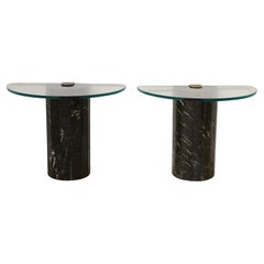 Pair of Italian Marble, Brass and Glass Tables Signed La Rosa