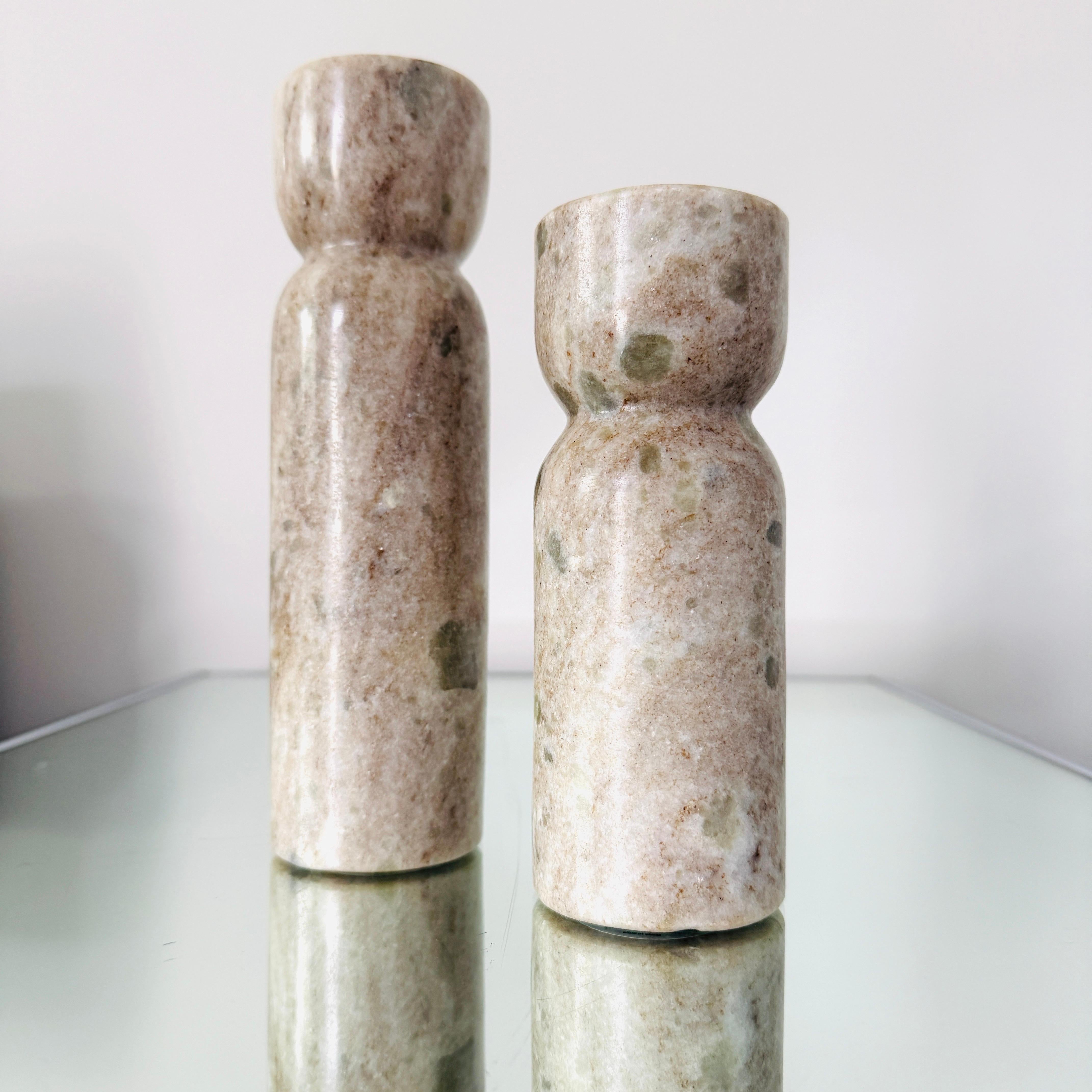 Hand-Carved Pair of Italian Marble Candle Holders, Post-Modern, c. 2000 For Sale