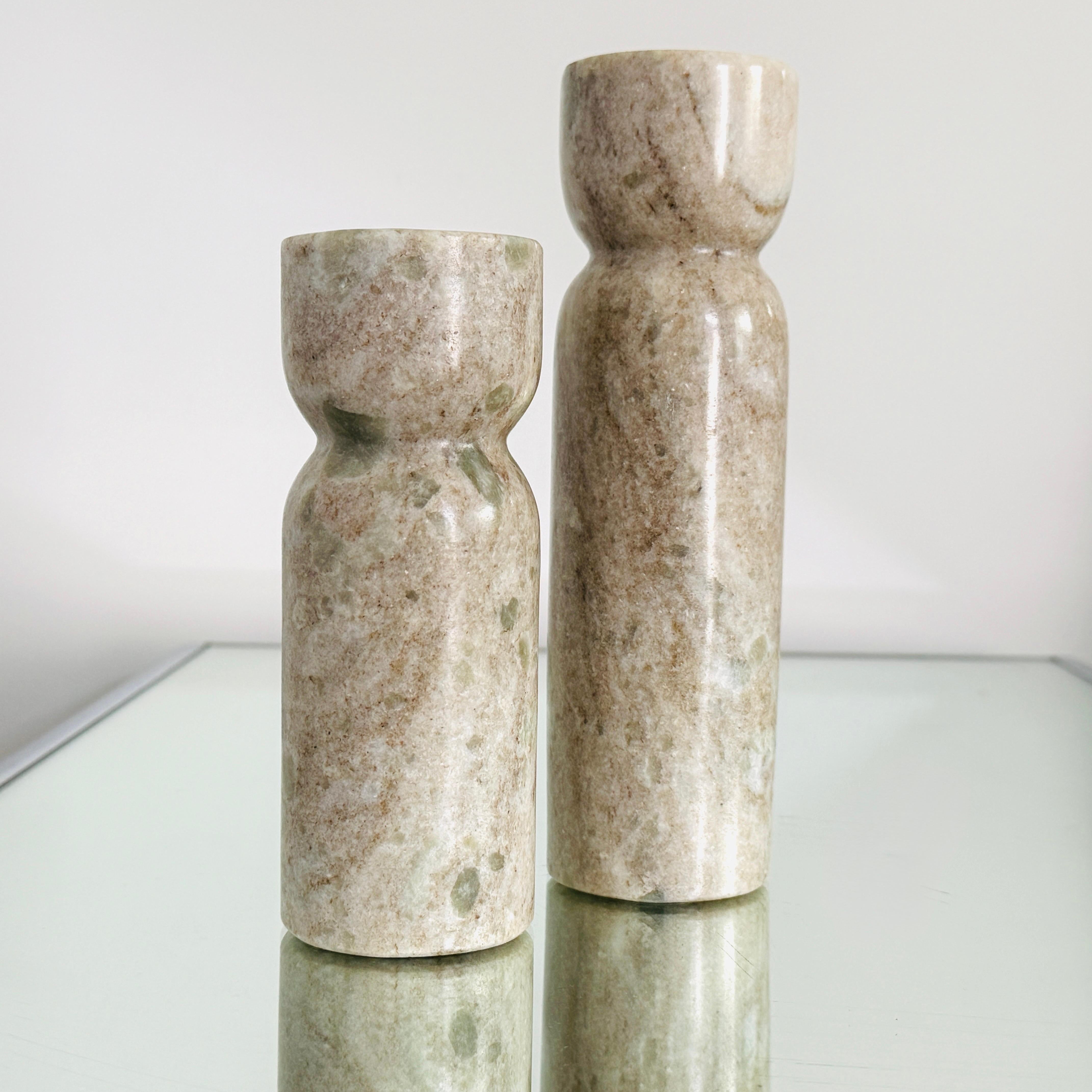 Contemporary Pair of Italian Marble Candle Holders, Post-Modern, c. 2000 For Sale
