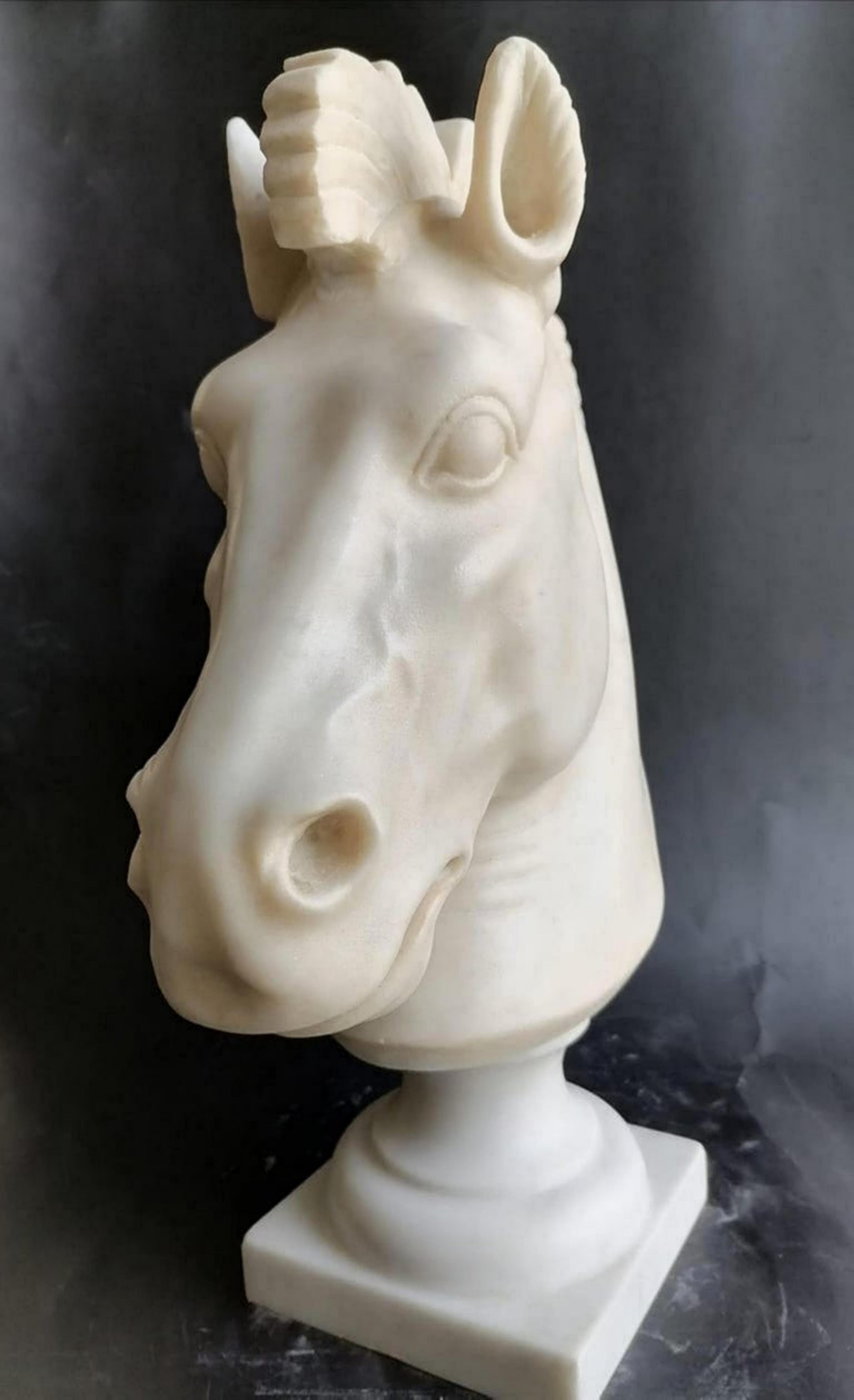 Paar italienische Carrara-Skulpturen aus Marmor „Horse Head“ aus dem 20. Jahrhundert, H: 40 cm (Handgefertigt) im Angebot