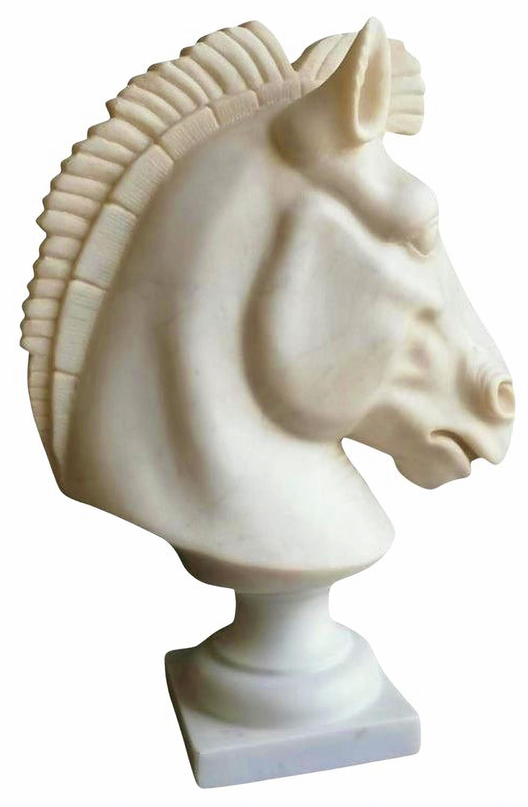 Paar italienische Carrara-Skulpturen aus Marmor „Horse Head“ aus dem 20. Jahrhundert, H: 40 cm im Angebot 1