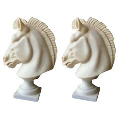 Pair of Italian Marble Carrara Sculpture "Horse Head" 20th Century H: 40cm