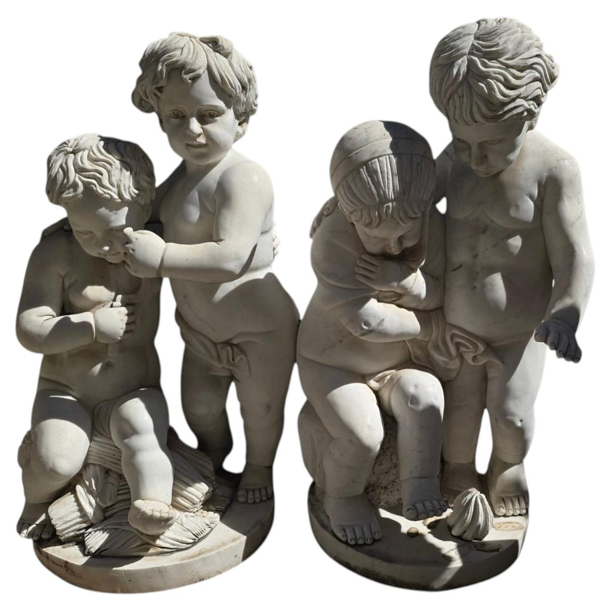 Pair of Italian Marble Cherub Sculptures, 1950s For Sale