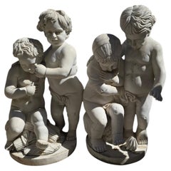 Pair of Italian Marble Cherub Sculptures, 1950s