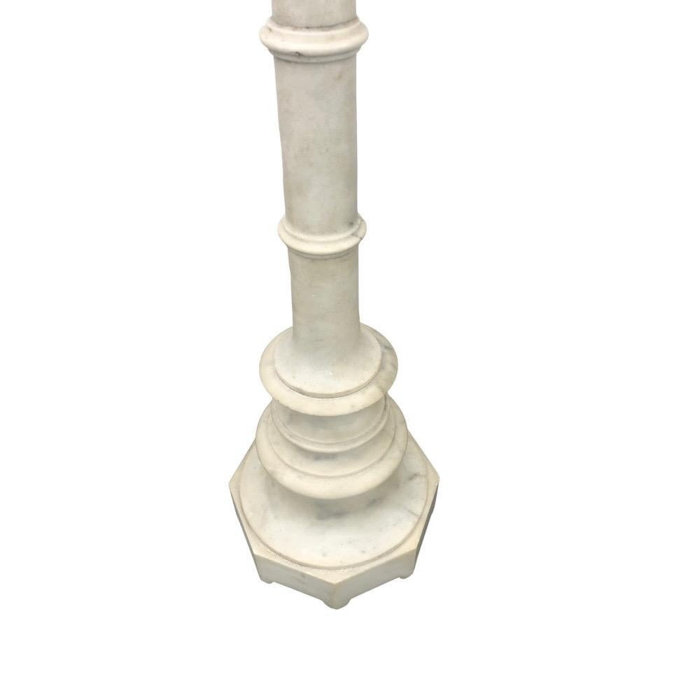 Carved Pair of Italian Marble Column Lamps