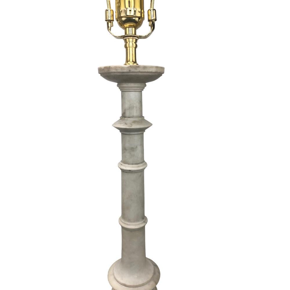 Pair of Italian Marble Column Lamps In Good Condition In Chapel Hill, NC