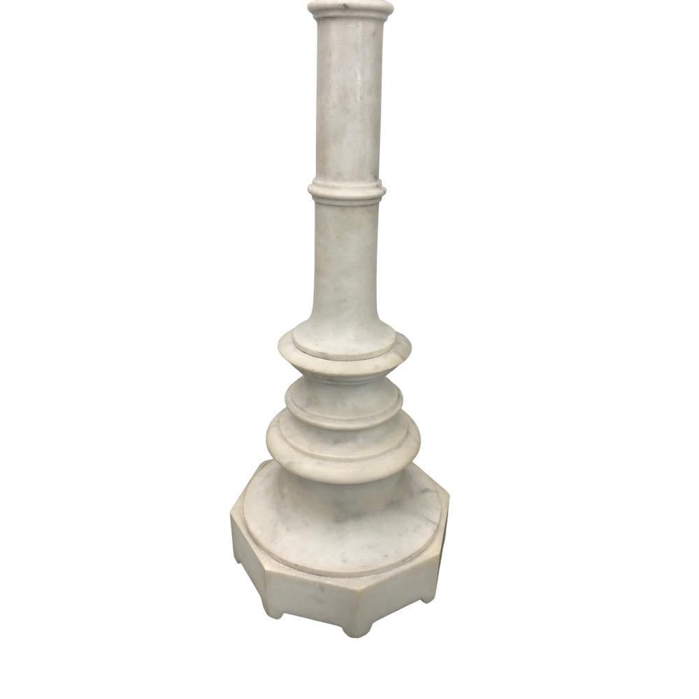 19th Century Pair of Italian Marble Column Lamps