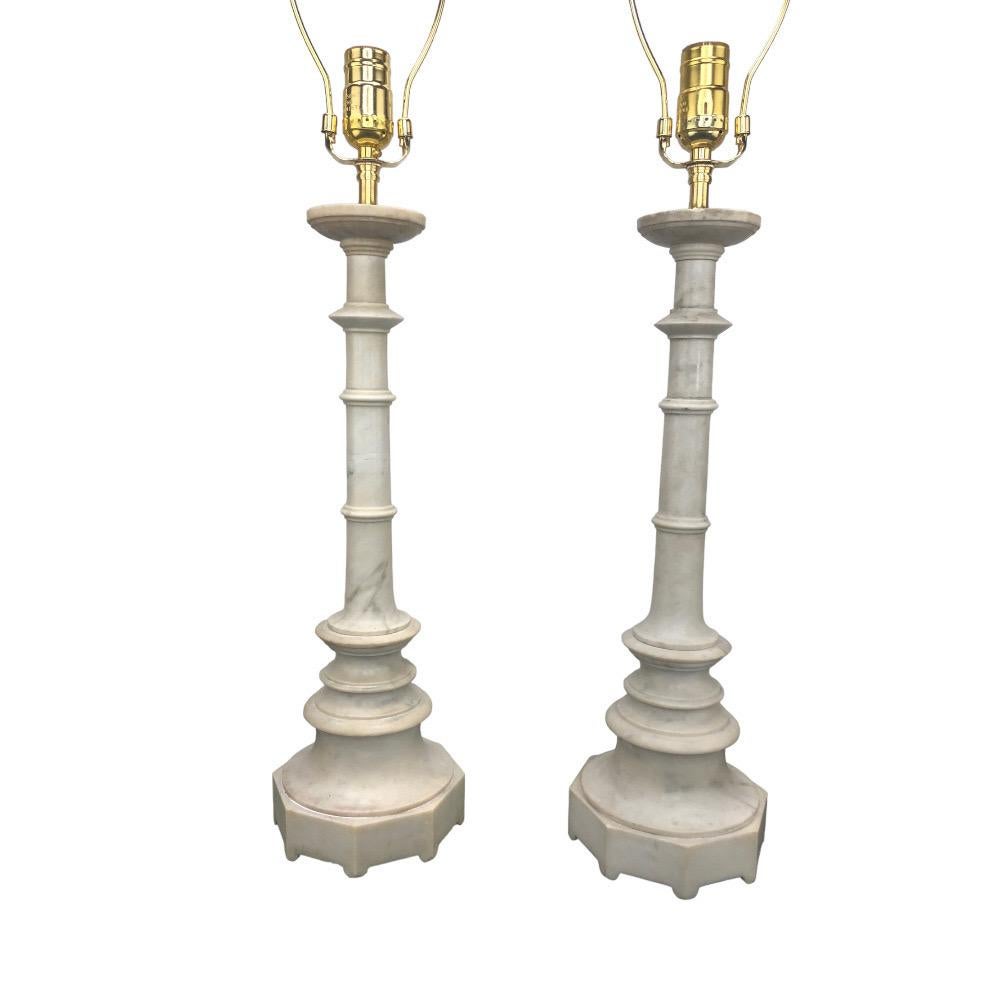 Pair of Italian Marble Column Lamps 2