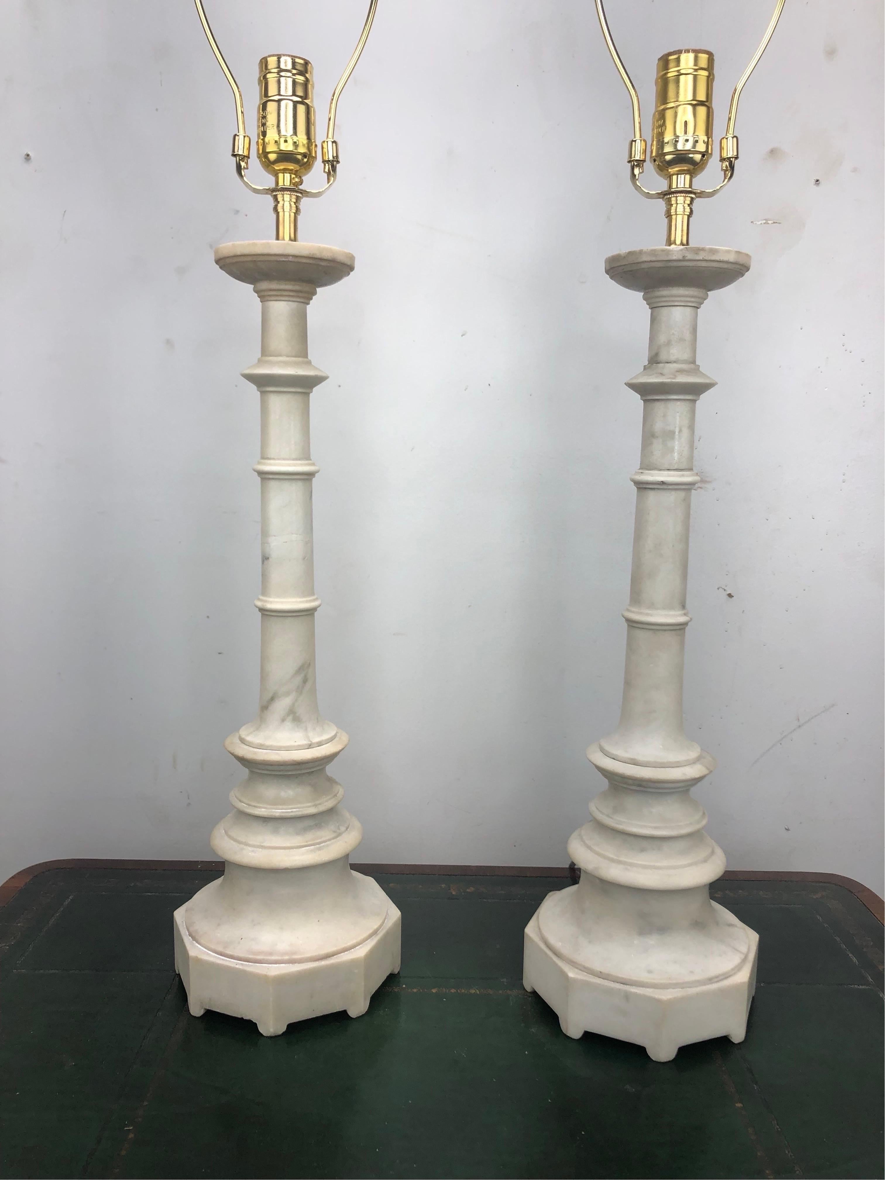 Pair of Italian Marble Column Lamps 3