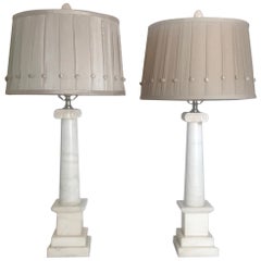 Pair of Italian Marble Column Lamps