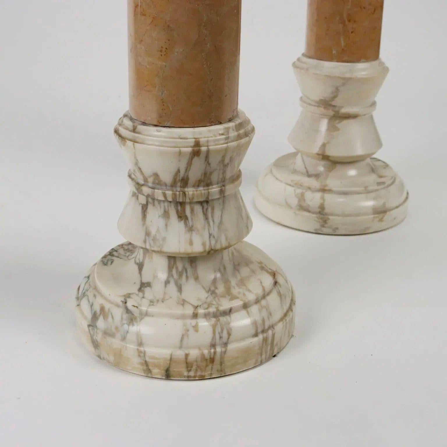 Carved Pair of Italian Marble columns For Sale