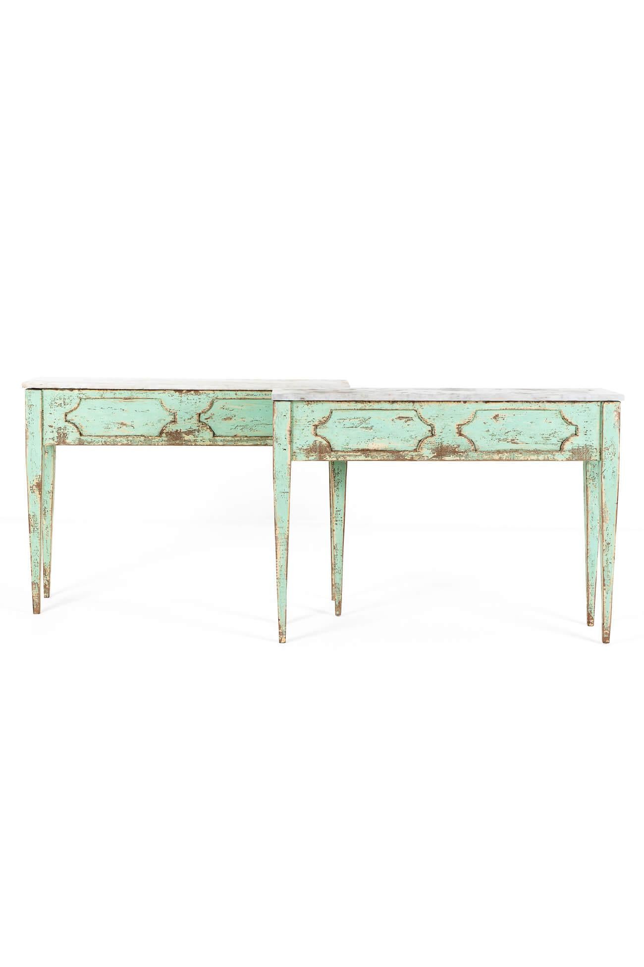 Mid-Century Modern Pair of Italian Marble Console Tables For Sale