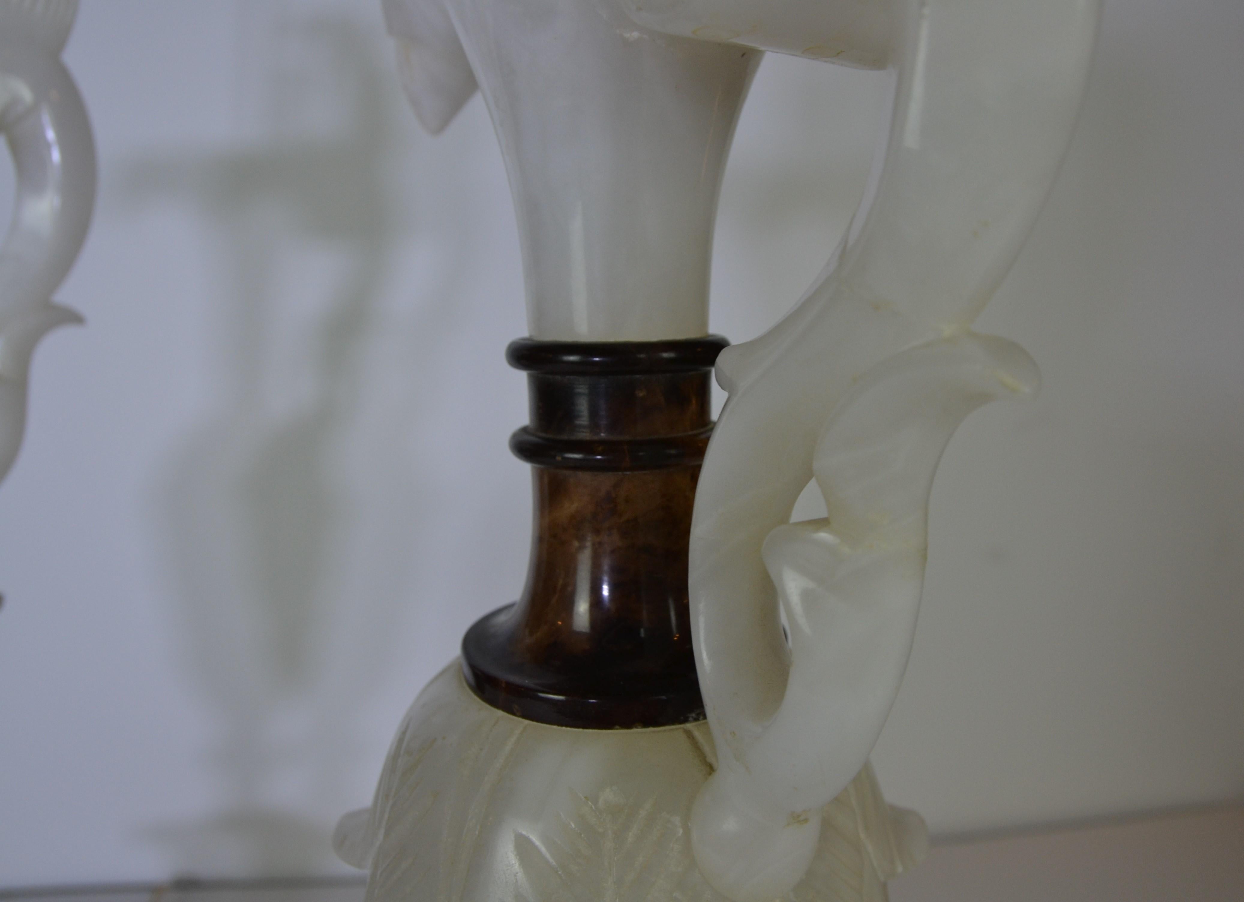 Mid-20th Century Pair of Italian Marble Lamps For Sale