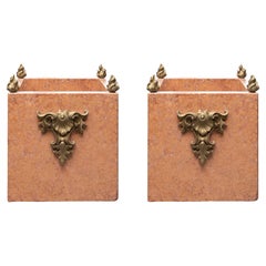 Pair of Italian Marble Planters with Gilt Metal Mounts