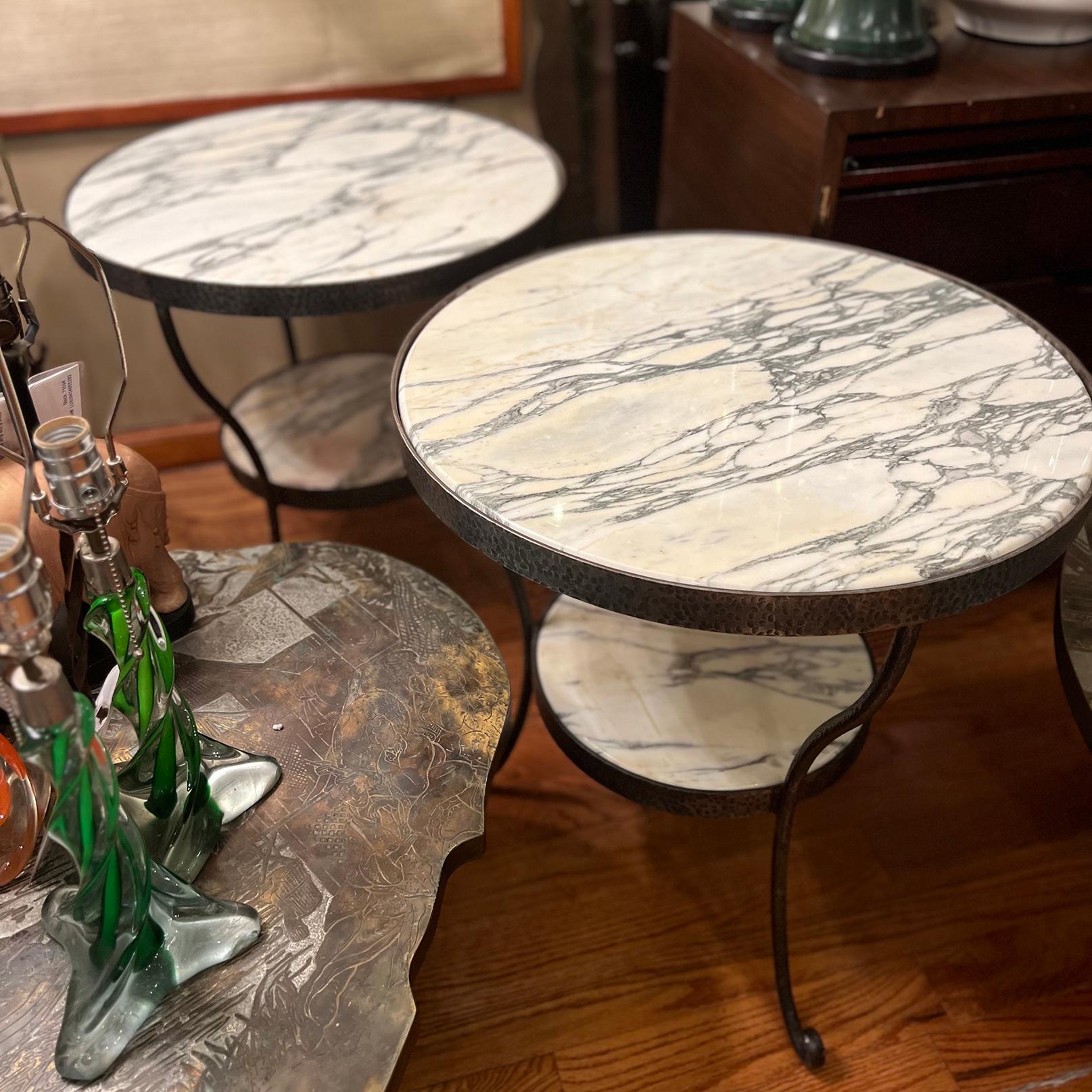 Iron Pair of Italian Marble Side Tables For Sale
