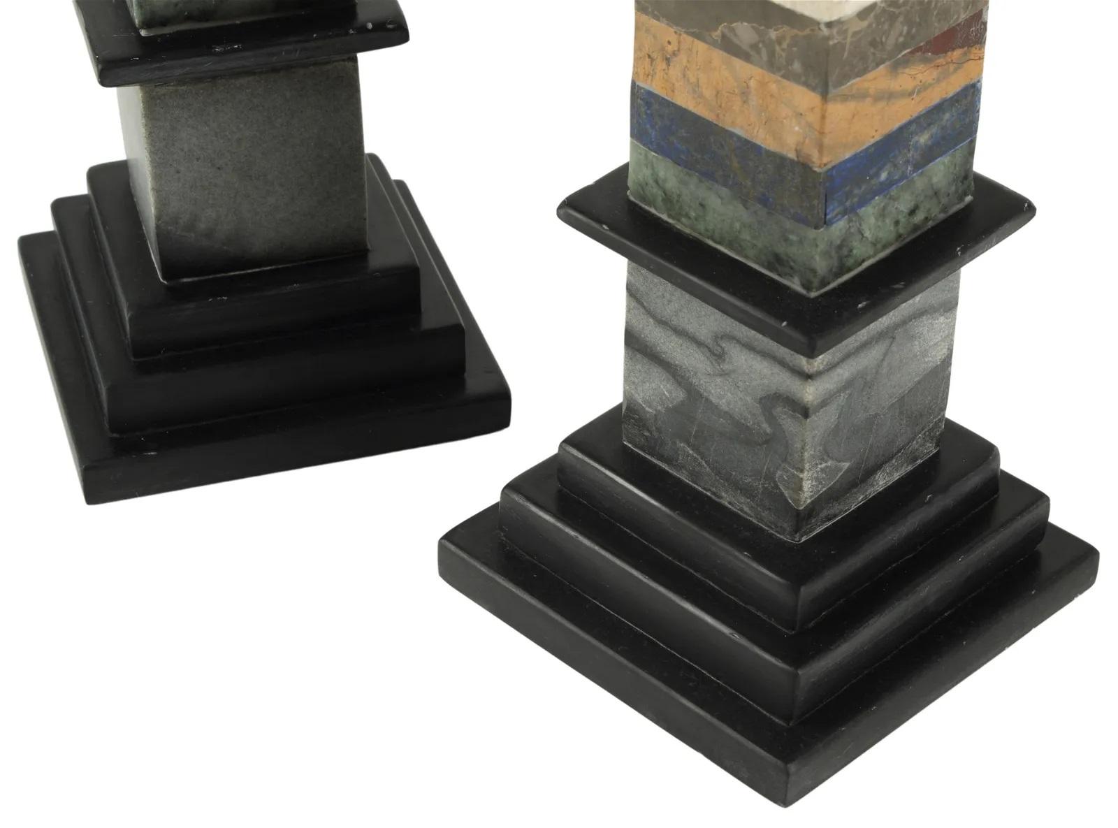 Early 20th Century Pair of Italian Marble Specimen Obelisks For Sale