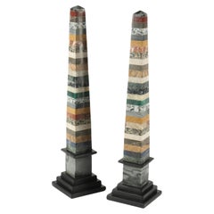 Retro Pair of Italian Marble Specimen Obelisks
