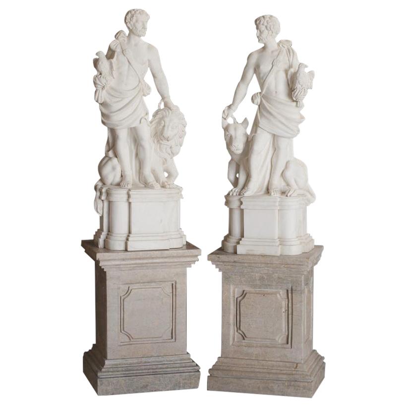 Pair of Italian Marble Statues of Hunters