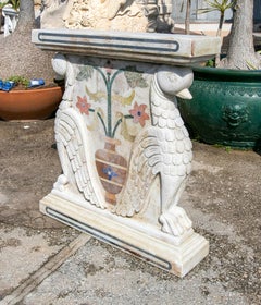 Pair of Italian Marble Table Legs with Carved Birds and Decorative Feet