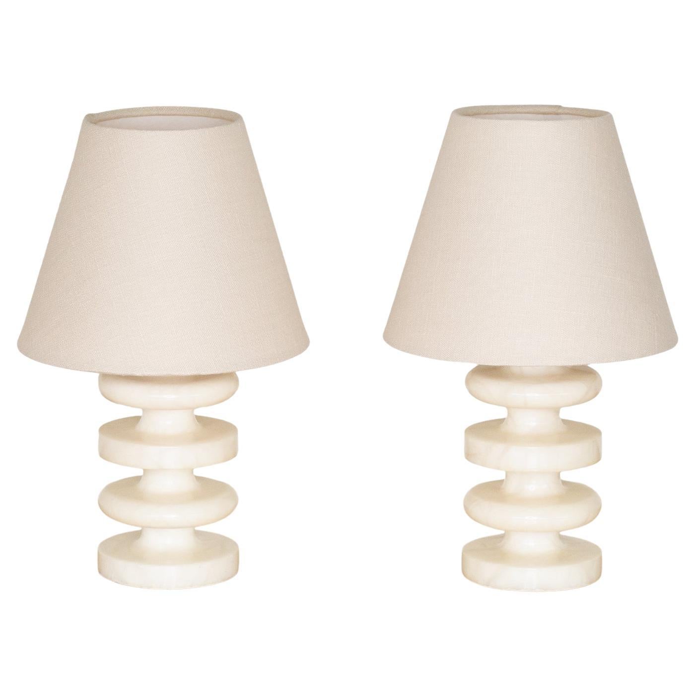 Pair of Italian Marble Tiered Lamps
