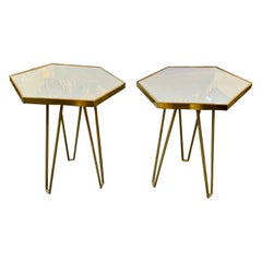 Paar italienische Marmorplatte Hex Tische