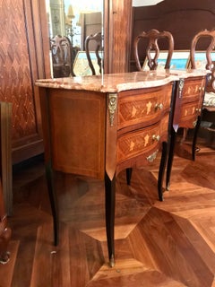Pair of Italian Marble-Top Inlay Side Tables