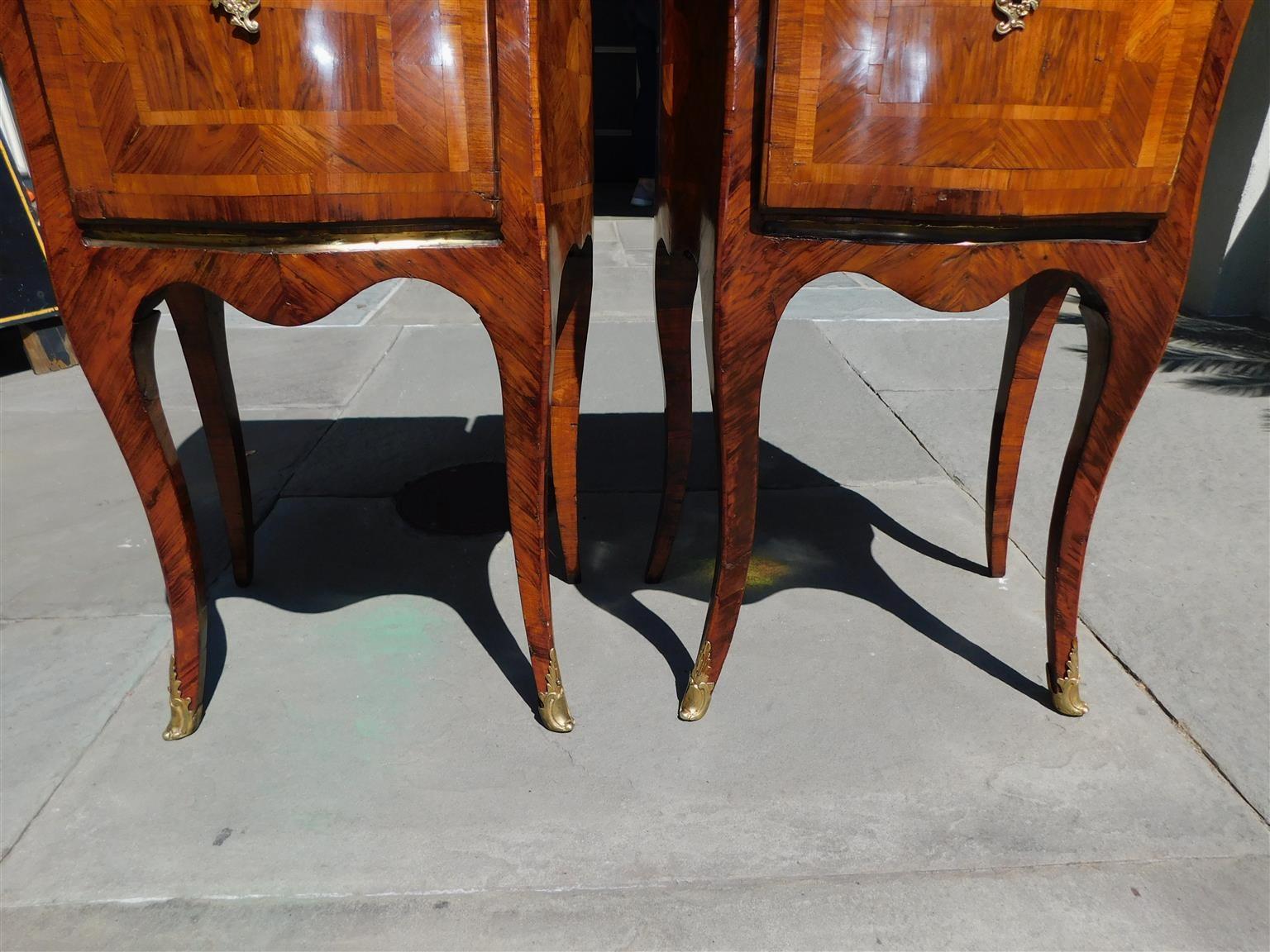 Pair of Italian Marble Top Marquetry Inlaid Serpentine Commodes, Circa 1790 4