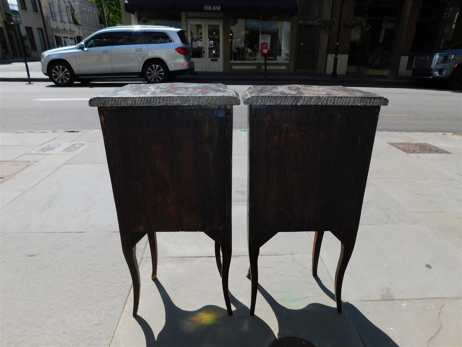 Pair of Italian Marble Top Marquetry Inlaid Serpentine Commodes, Circa 1790 6