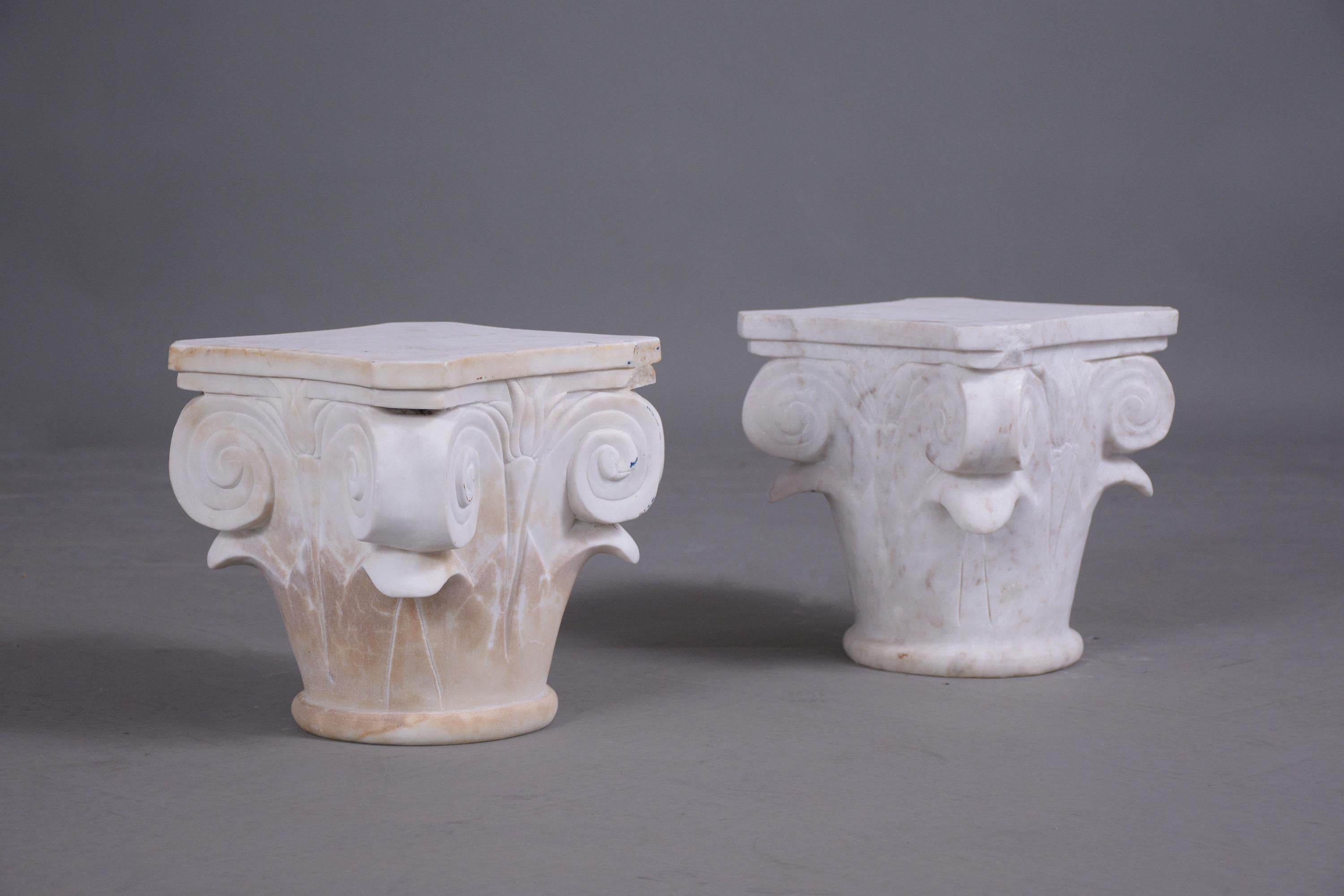 Patinated Pair of Italian Marble Urns
