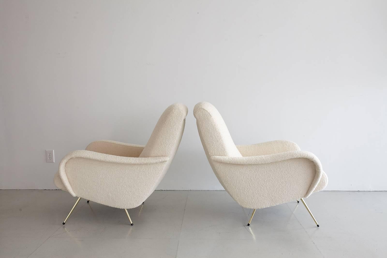 Pair of Italian Marco Zanuso Style Lounge Chairs in Wool Bouclé 5