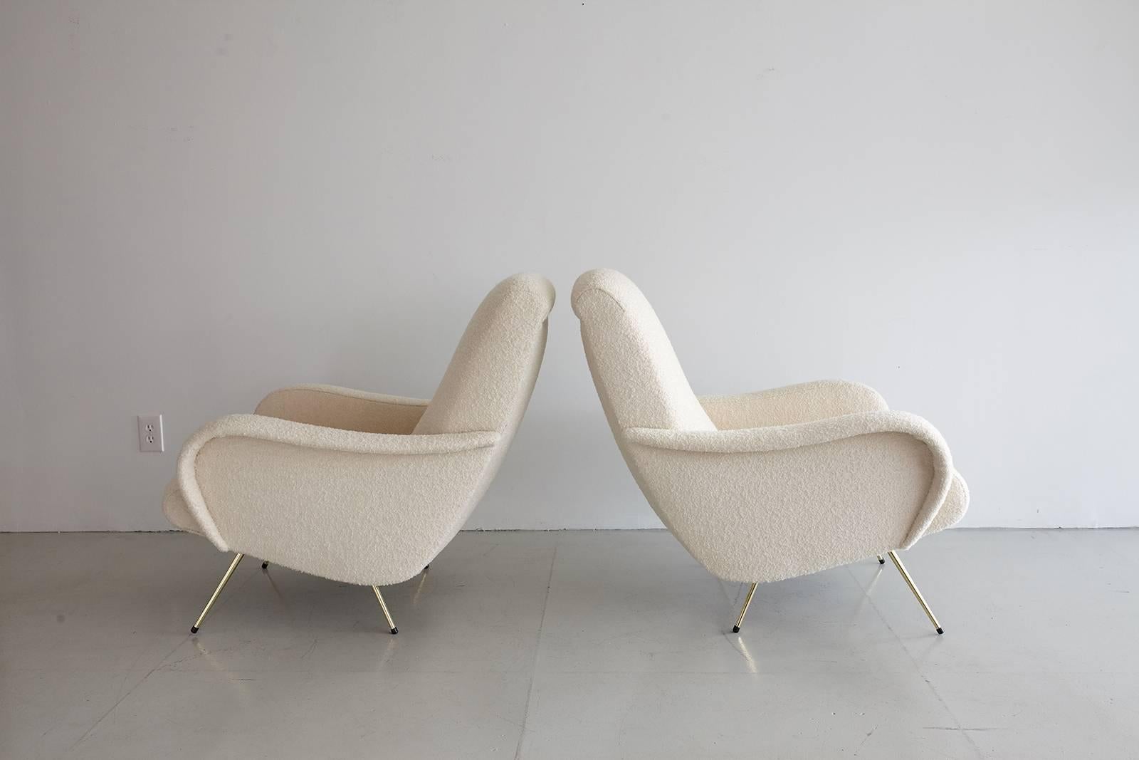 Pair of Italian Marco Zanuso Style Lounge Chairs in Wool Bouclé 6