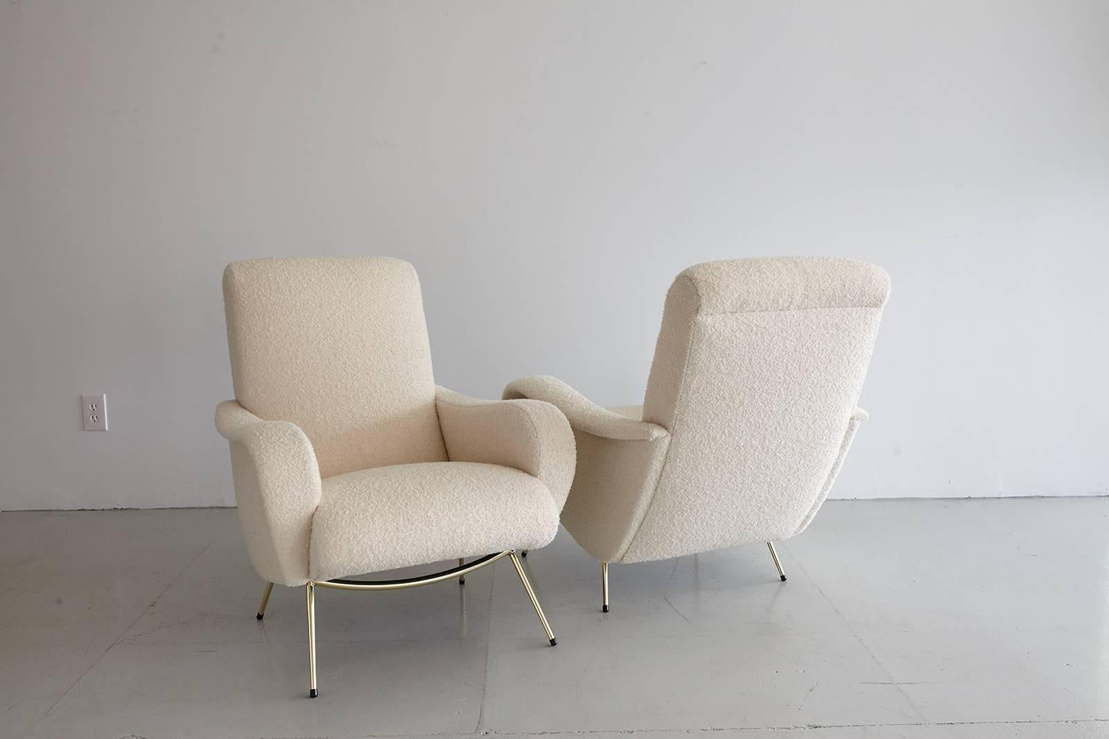 Pair of Italian Marco Zanuso Style Lounge Chairs in Wool Bouclé 7