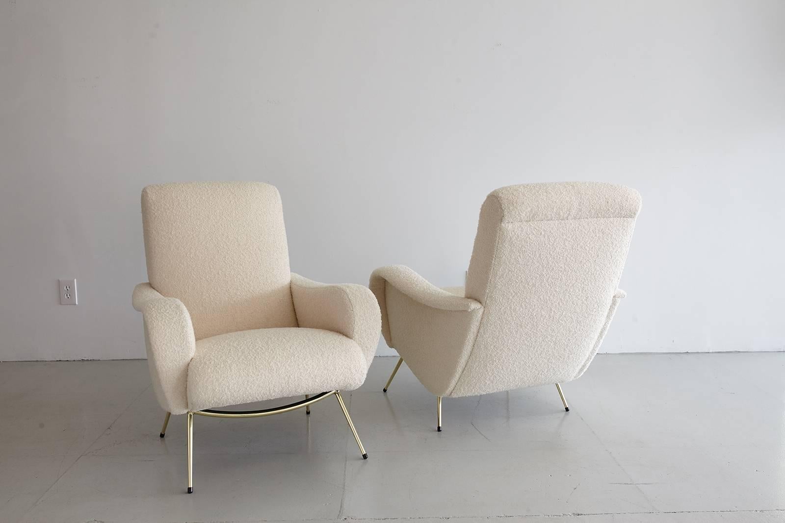 Pair of Italian Marco Zanuso Style Lounge Chairs in Wool Bouclé 8