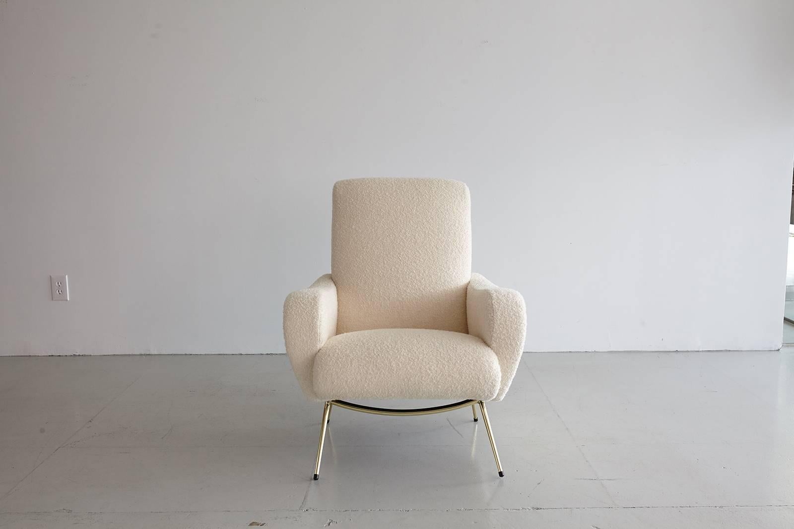 Mid-Century Modern Pair of Italian Marco Zanuso Style Lounge Chairs in Wool Bouclé