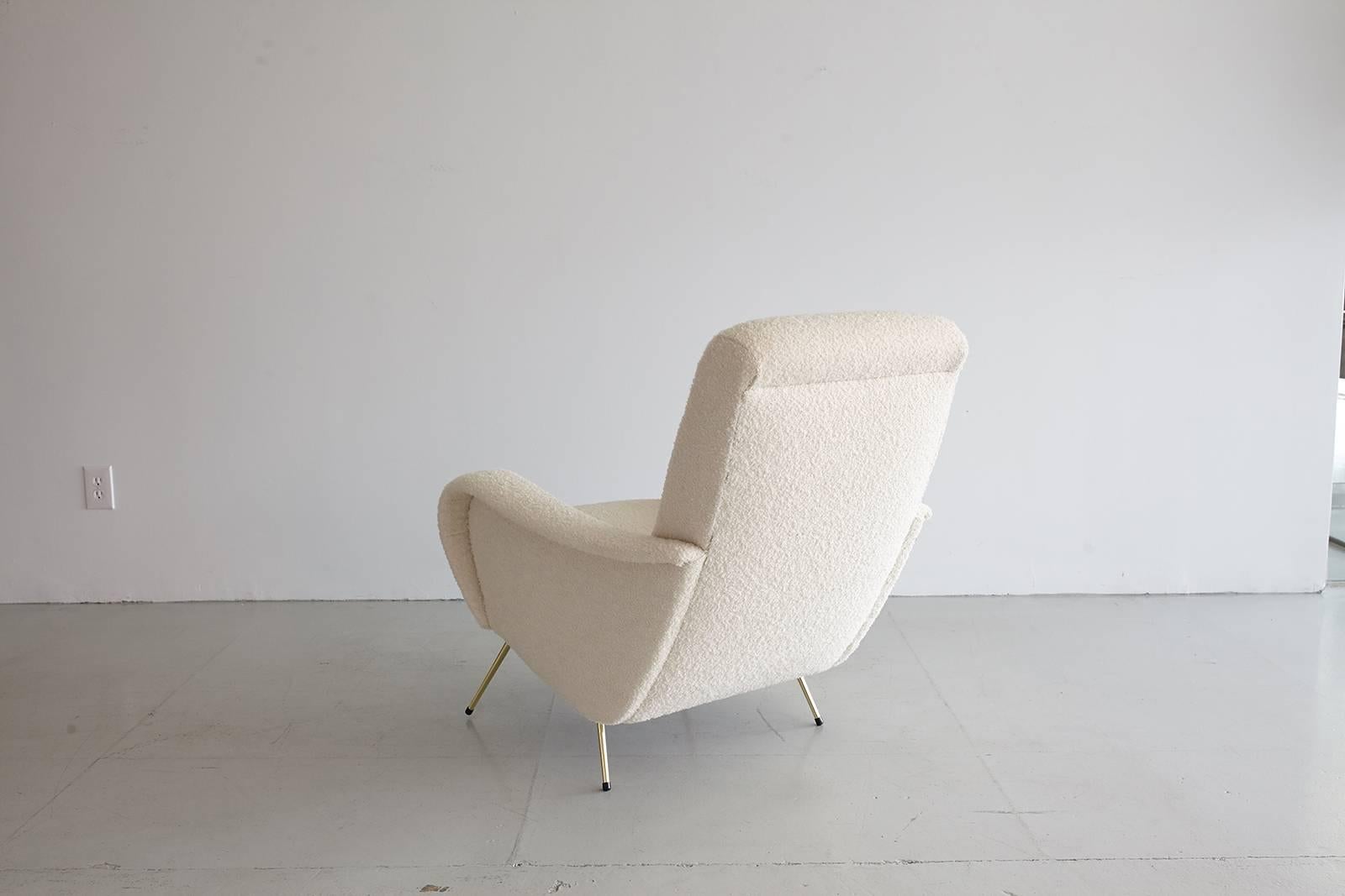 Mid-20th Century Pair of Italian Marco Zanuso Style Lounge Chairs in Wool Bouclé