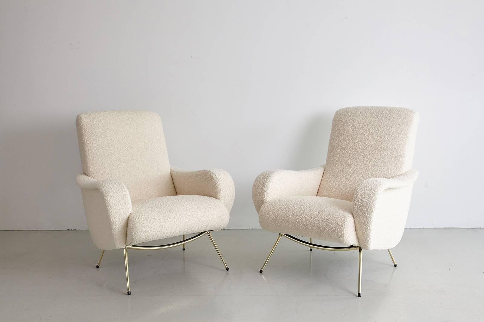 Pair of Italian Marco Zanuso Style Lounge Chairs in Wool Bouclé 4