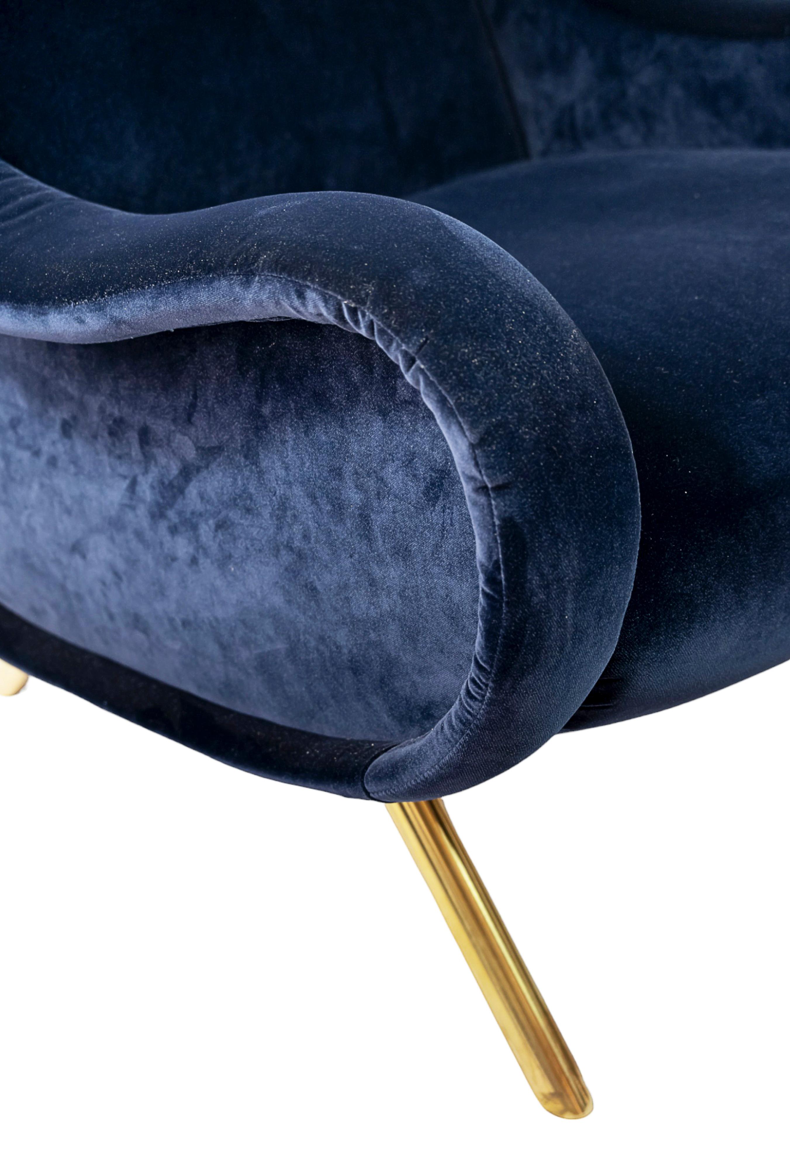 Brass Pair of Italian Marco Zanuso Style Armchairs