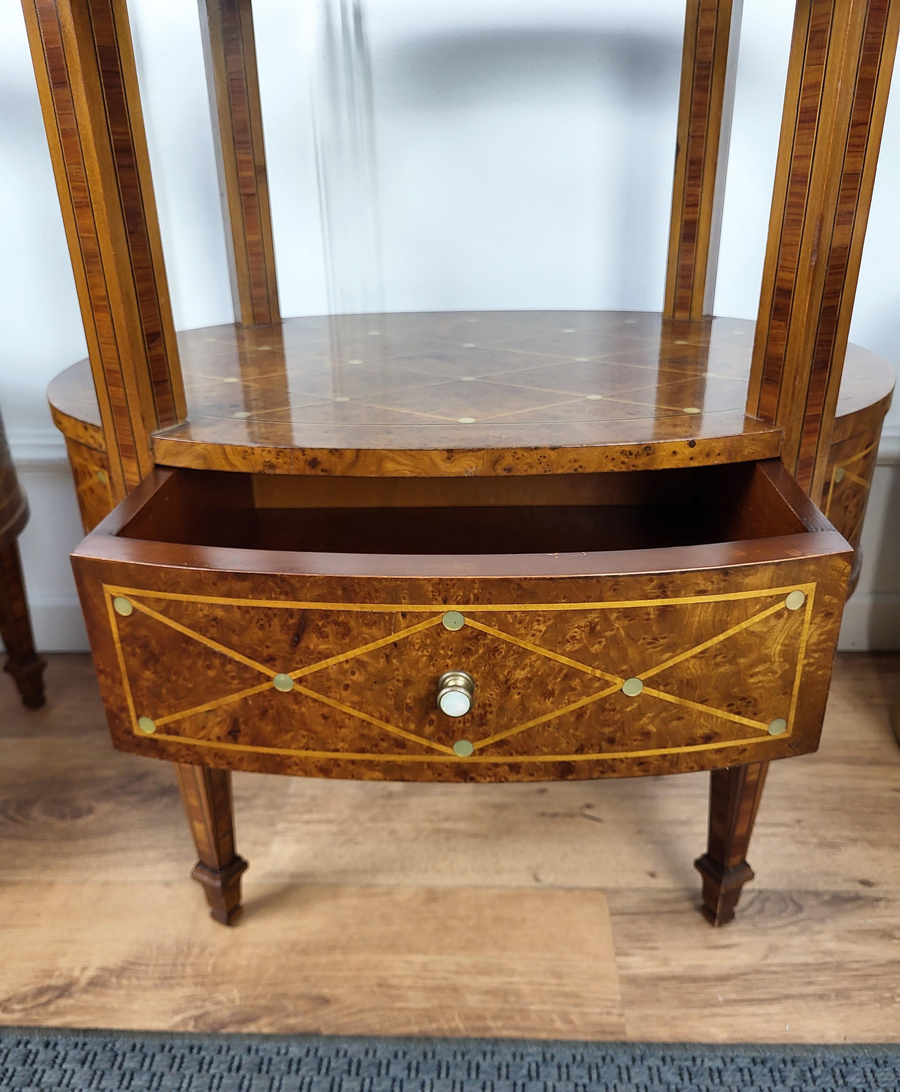 Wood Pair of Italian Marquetry and Mother of Pearl Bed Side Night Stands Tables For Sale